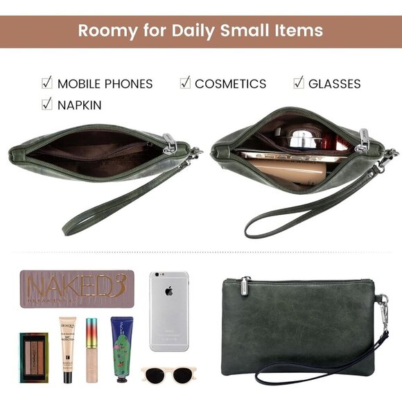 Women's Dark Green 15.6 inch vintage vegan leather and high-density Tote Bag - Picture 7 of 8